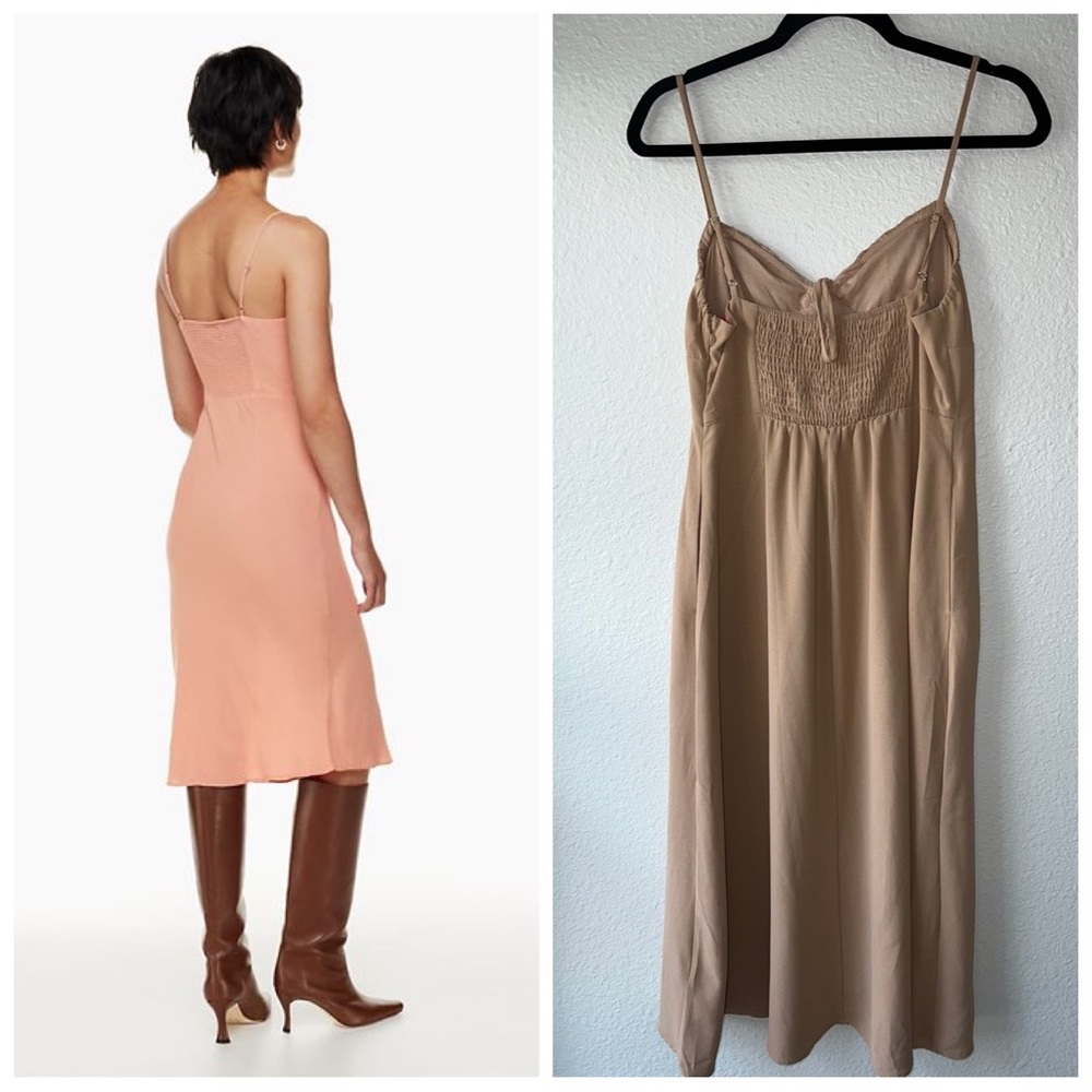 CAMELLIA Y2K Tan Beautiful Open Side Zipper MIDI Dress Size L. - Picture 2 of 12